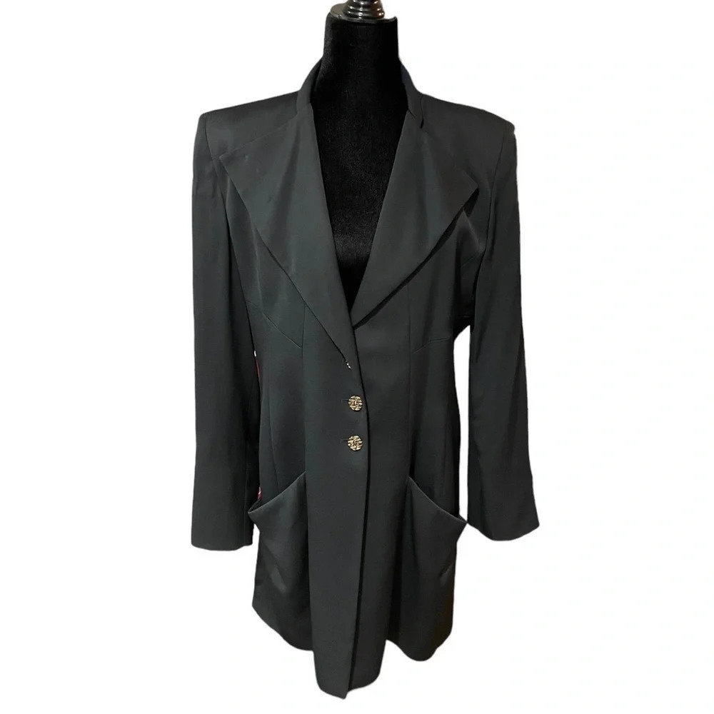 Vintage FENDI 365 Blazer Tuxedo Style Shoulder Pads Logo Buttons IT 46 - Picture 4 of 10